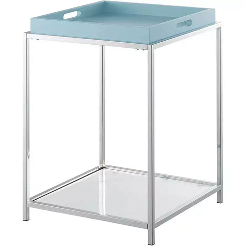 Table d'appoint rectangulaire en métal, couleur bleue, 24 po H