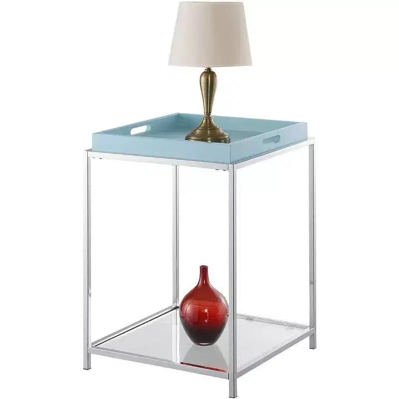 Table d'appoint rectangulaire en métal, couleur bleue, 24 po H