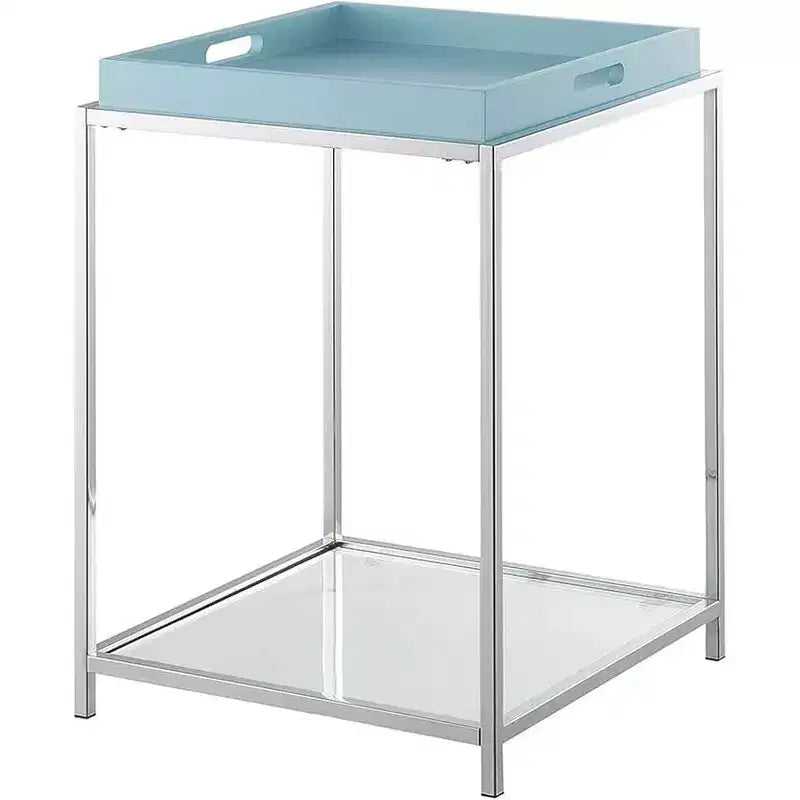 Table d'appoint rectangulaire en métal, couleur bleue, 24 po H