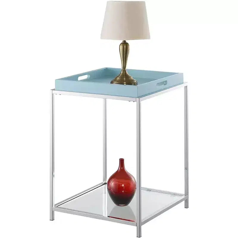Table d'appoint rectangulaire en métal, couleur bleue, 24 po H