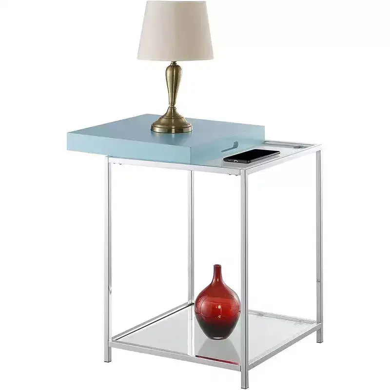 Table d'appoint rectangulaire en métal, couleur bleue, 24 po H