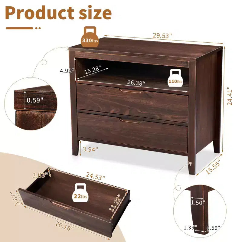 Tables de chevet de 75 cm de large à 2 tiroirs en MDF marron