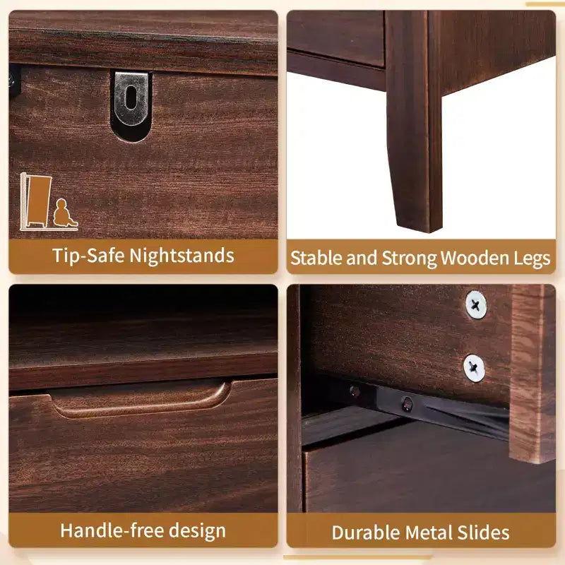 Tables de chevet de 75 cm de large à 2 tiroirs en MDF marron