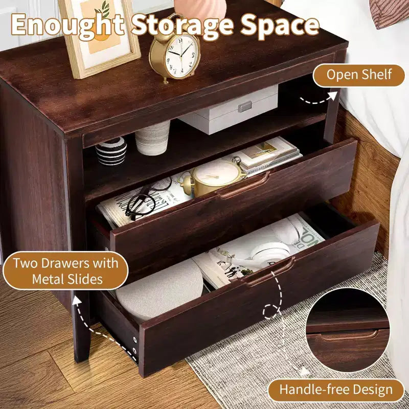 Tables de chevet de 75 cm de large à 2 tiroirs en MDF marron