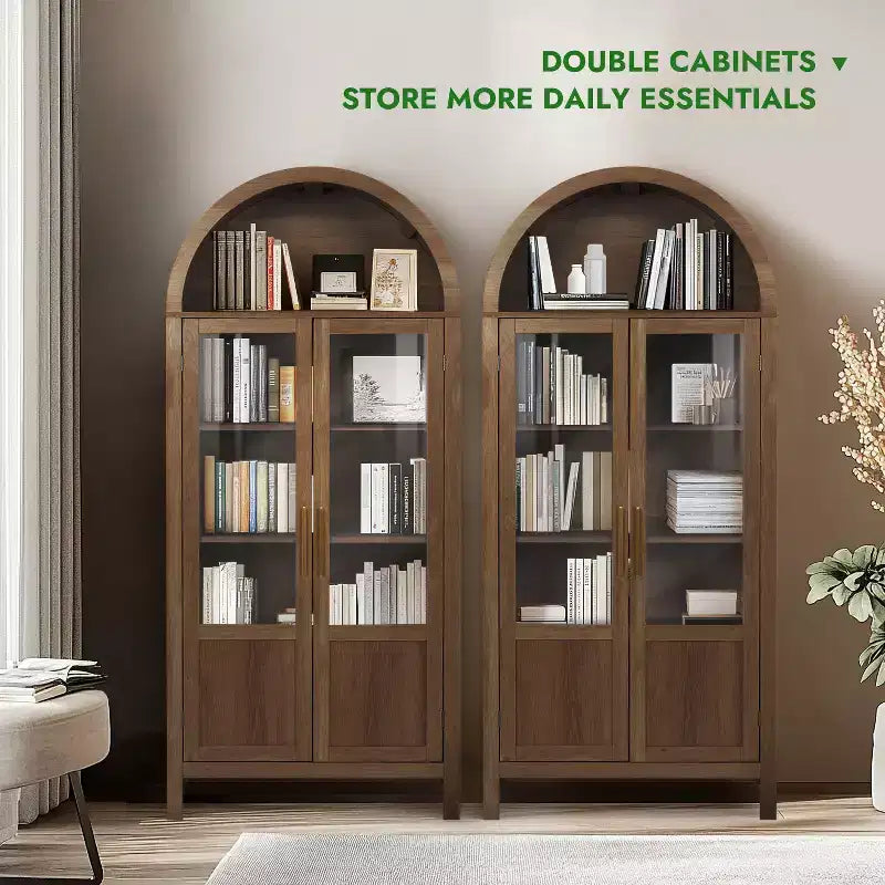 Grand Meuble de Rangement en Bois à Arc avec 2 Portes et Étagères pour Salon