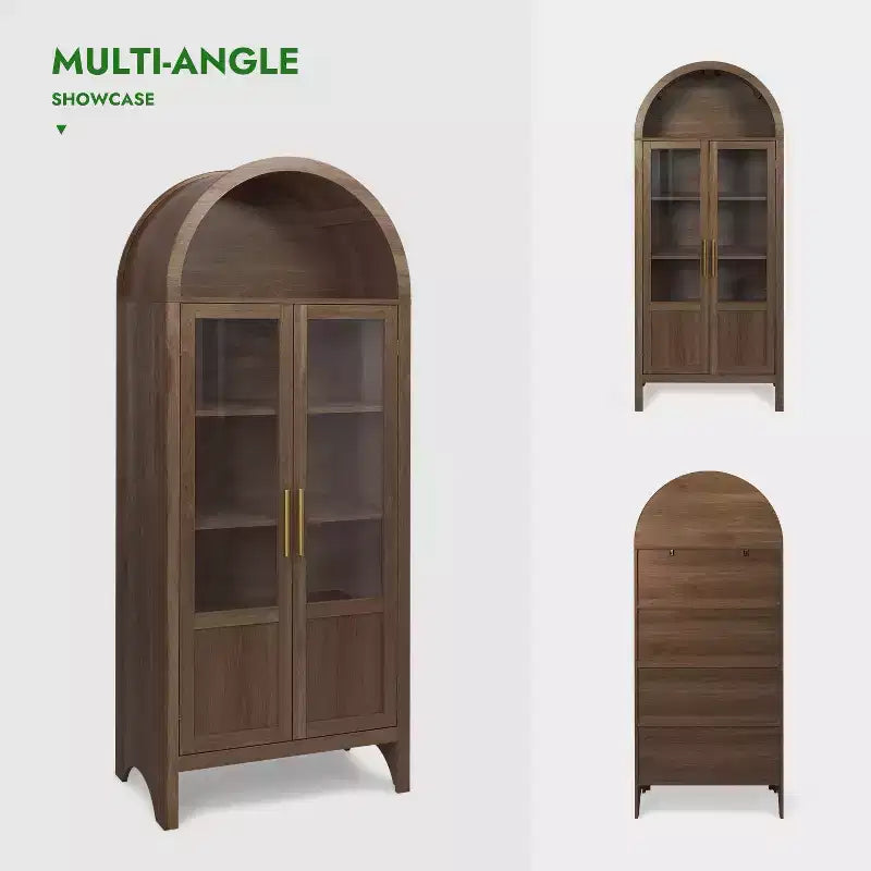 Grand Meuble de Rangement en Bois à Arc avec 2 Portes et Étagères pour Salon