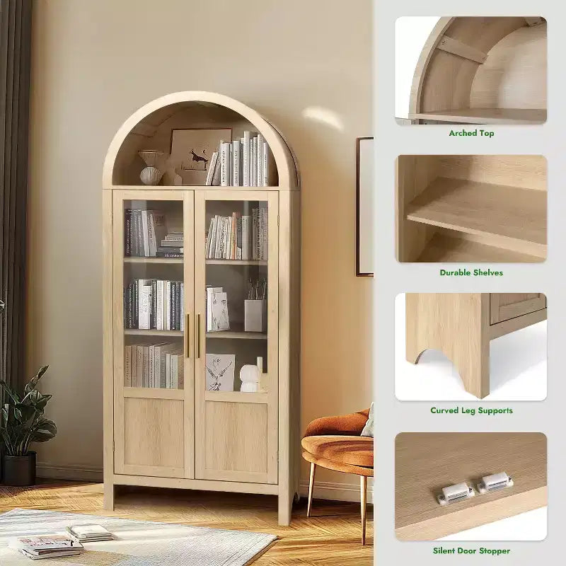Grand Meuble de Rangement en Bois à Arc avec 2 Portes et Étagères pour Salon
