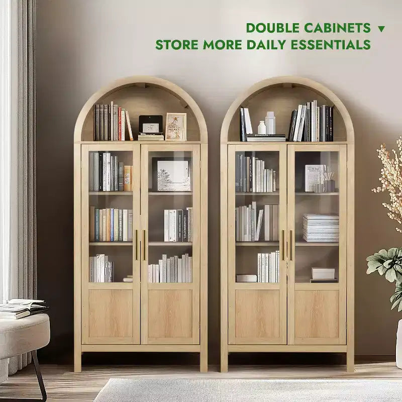 Grand Meuble de Rangement en Bois à Arc avec 2 Portes et Étagères pour Salon