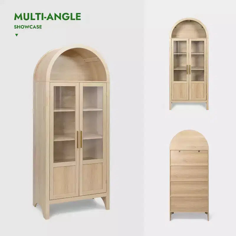 Grand Meuble de Rangement en Bois à Arc avec 2 Portes et Étagères pour Salon