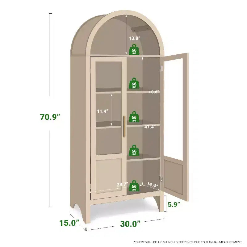 Grand Meuble de Rangement en Bois à Arc avec 2 Portes et Étagères pour Salon