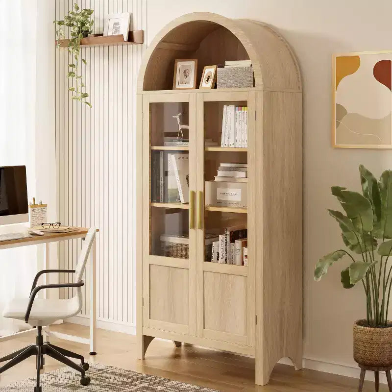 Grand Meuble de Rangement en Bois à Arc avec 2 Portes et Étagères pour Salon