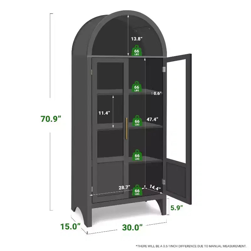 Grand Meuble de Rangement en Bois à Arc avec 2 Portes et Étagères pour Salon