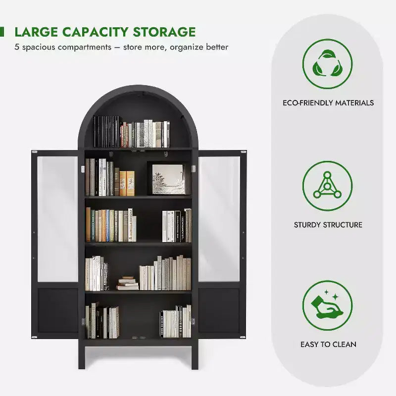Grand Meuble de Rangement en Bois à Arc avec 2 Portes et Étagères pour Salon
