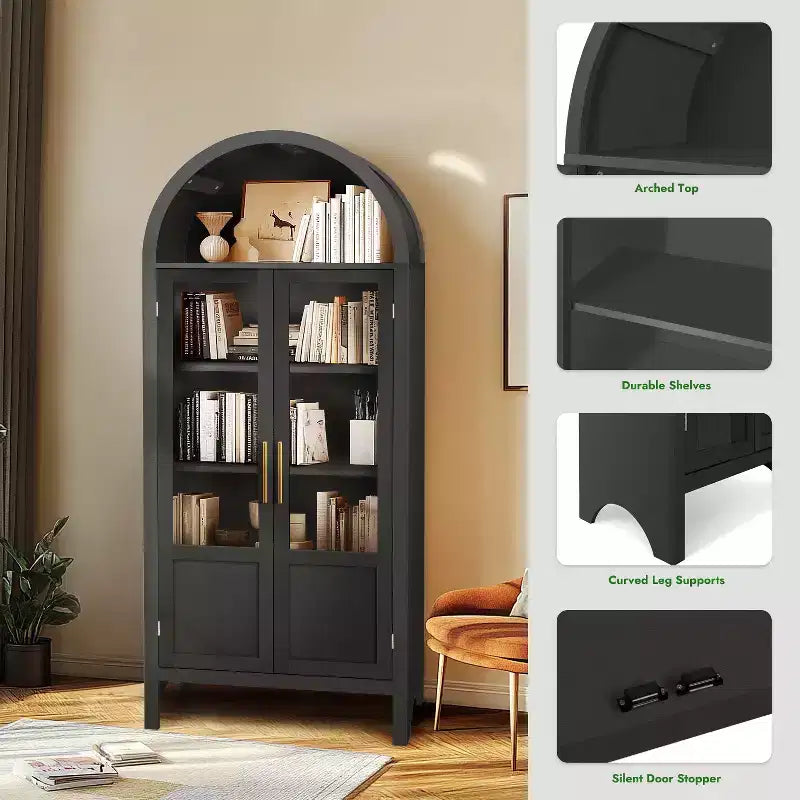 Grand Meuble de Rangement en Bois à Arc avec 2 Portes et Étagères pour Salon