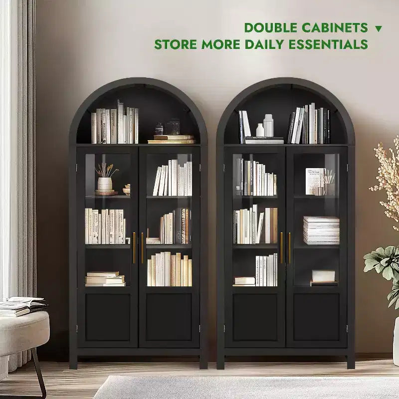 Grand Meuble de Rangement en Bois à Arc avec 2 Portes et Étagères pour Salon