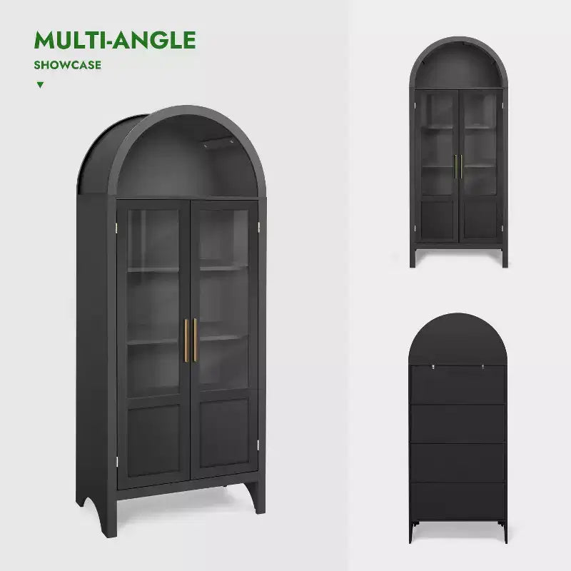 Grand Meuble de Rangement en Bois à Arc avec 2 Portes et Étagères pour Salon