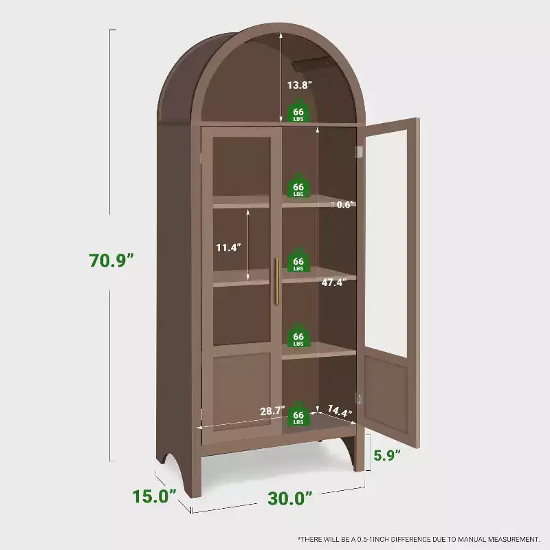 Grand Meuble de Rangement en Bois à Arc avec 2 Portes et Étagères pour Salon