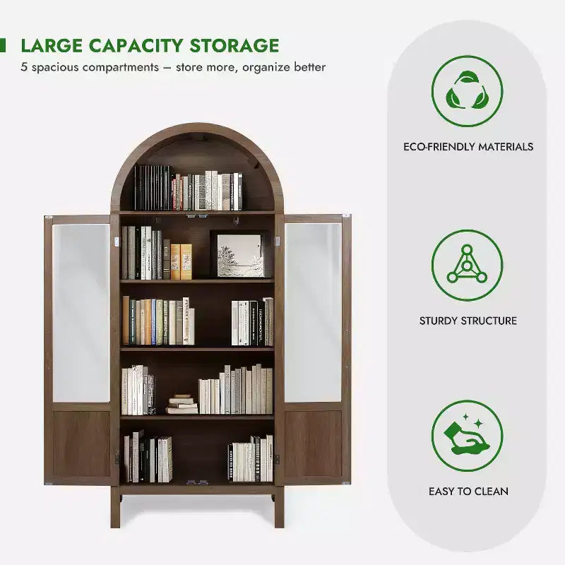 Grand Meuble de Rangement en Bois à Arc avec 2 Portes et Étagères pour Salon