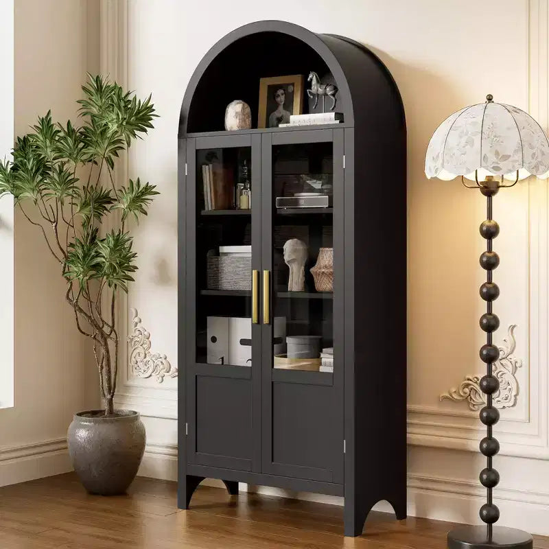 Grand Meuble de Rangement en Bois à Arc avec 2 Portes et Étagères pour Salon
