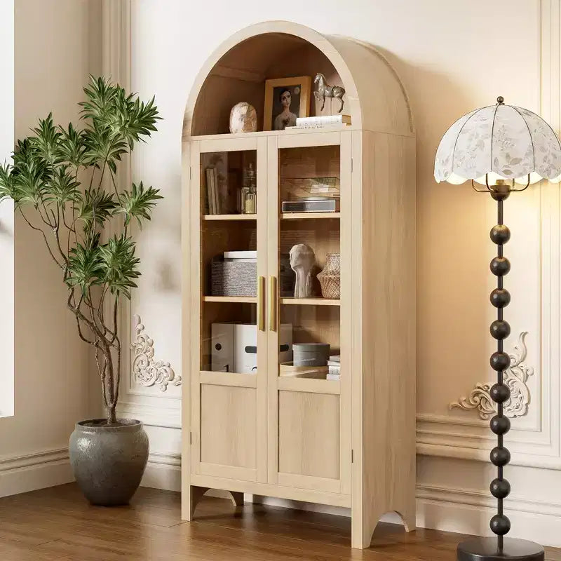 Grand Meuble de Rangement en Bois à Arc avec 2 Portes et Étagères pour Salon