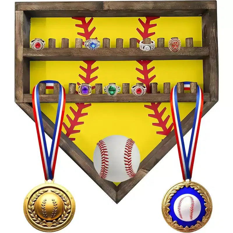 Présentoir de Bagues de Baseball, Support de Bagues de Baseball en Bois, Support de Bagues de Championnat de Softball, Support Mural, Organisateur de Bagues de Baseball pour Médailles Souvenirs