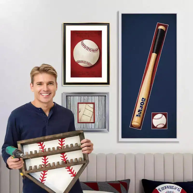 Présentoir de Bagues de Baseball, Support de Bagues de Baseball en Bois, Support de Bagues de Championnat de Softball, Support Mural, Organisateur de Bagues de Baseball pour Médailles Souvenirs