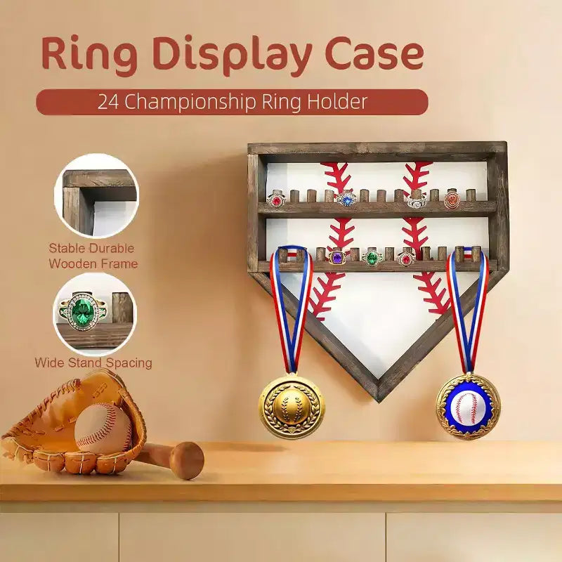 Présentoir de Bagues de Baseball, Support de Bagues de Baseball en Bois, Support de Bagues de Championnat de Softball, Support Mural, Organisateur de Bagues de Baseball pour Médailles Souvenirs
