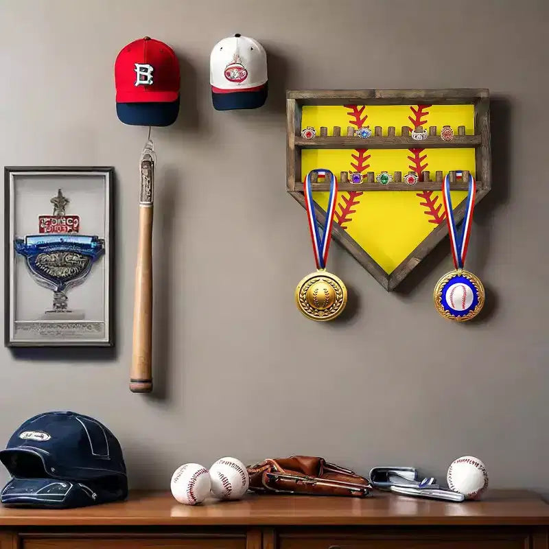 Présentoir de Bagues de Baseball, Support de Bagues de Baseball en Bois, Support de Bagues de Championnat de Softball, Support Mural, Organisateur de Bagues de Baseball pour Médailles Souvenirs