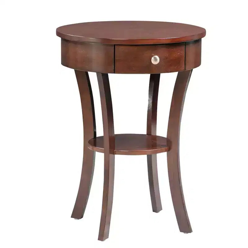 Table d'appoint avec tiroir et étagère, table d'appoint en bois massif avec pieds incurvés et rangement dissimulé pour la décoration du salon