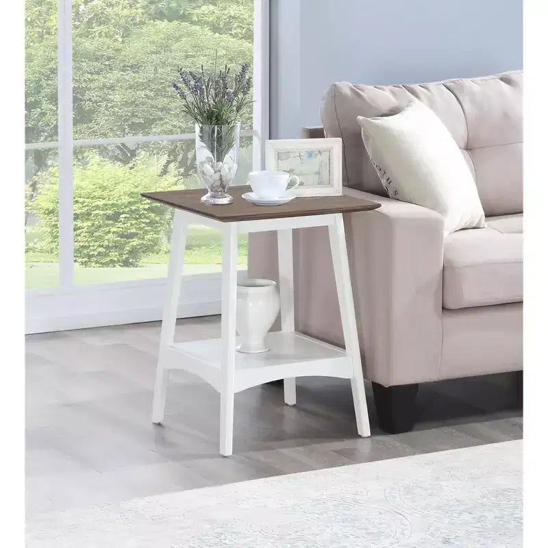 Table d'appoint avec étagère ouverte de style moderne du milieu du siècle, plateau en placage de MDF et pieds en bois d'hévéa pour salon ou bureau
