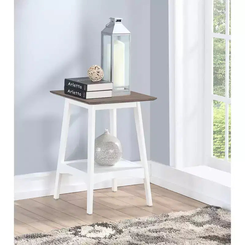 Table d'appoint avec étagère ouverte de style moderne du milieu du siècle, plateau en placage de MDF et pieds en bois d'hévéa pour salon ou bureau