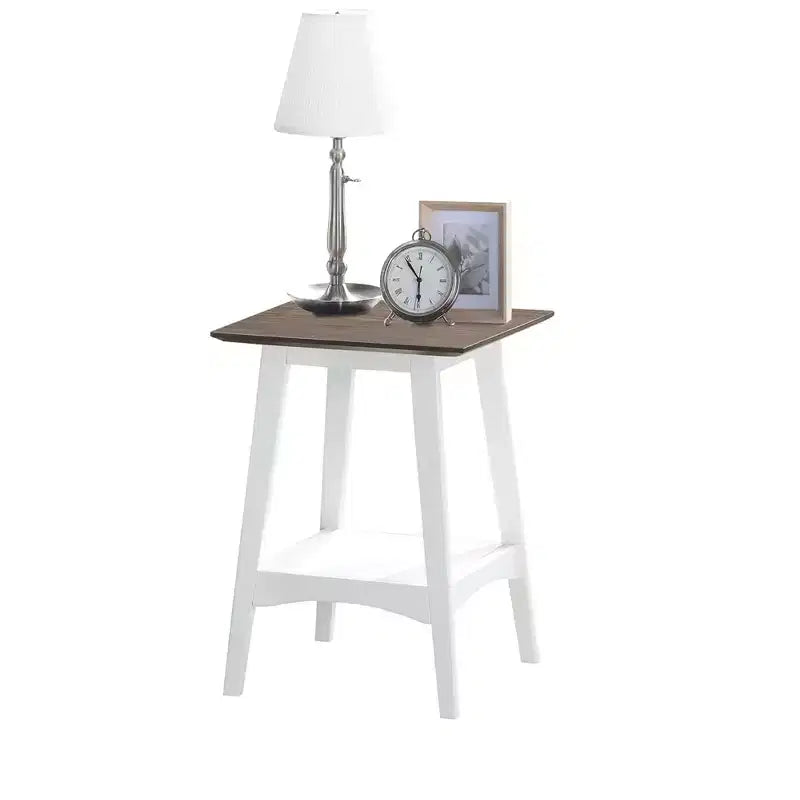 Table d'appoint avec étagère ouverte de style moderne du milieu du siècle, plateau en placage de MDF et pieds en bois d'hévéa pour salon ou bureau