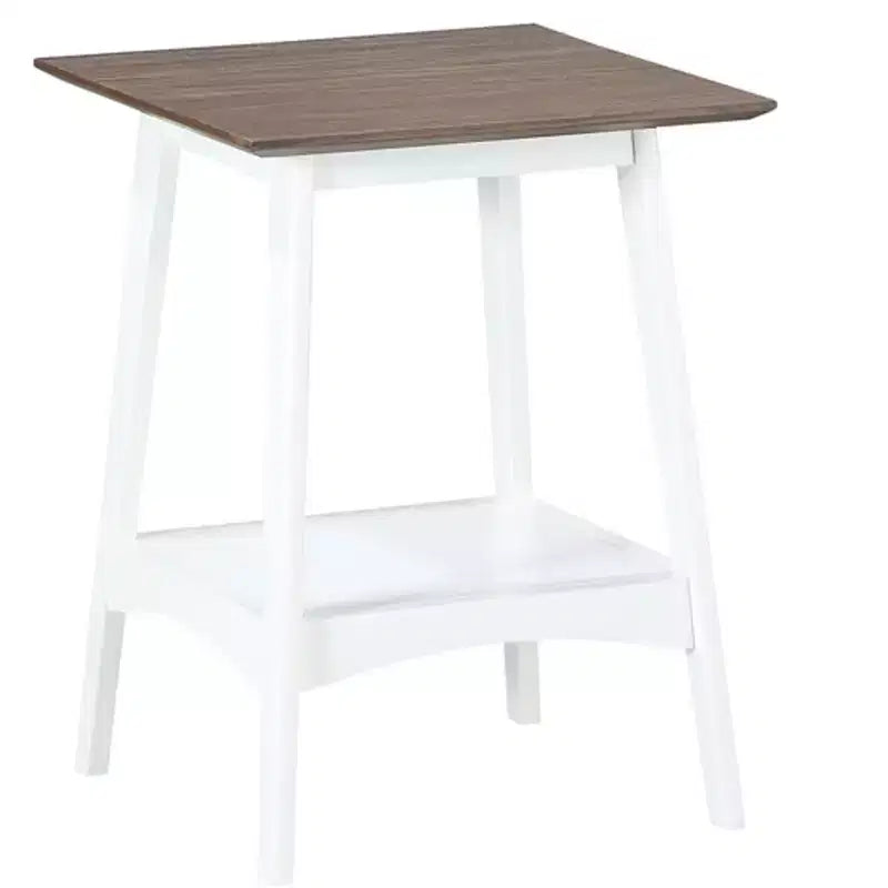 Table d'appoint avec étagère ouverte de style moderne du milieu du siècle, plateau en placage de MDF et pieds en bois d'hévéa pour salon ou bureau