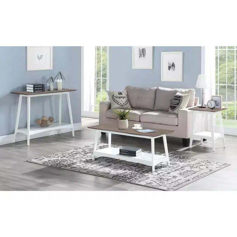 Table d'appoint avec étagère ouverte de style moderne du milieu du siècle, plateau en placage de MDF et pieds en bois d'hévéa pour salon ou bureau