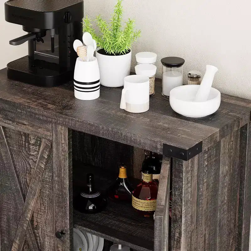 Buffet de Rangement, Desserte de Ferme 150 cm avec 2 Armoires et Étagère Ouverte, Meuble Console pour Salon, Salle à Manger, Couloir