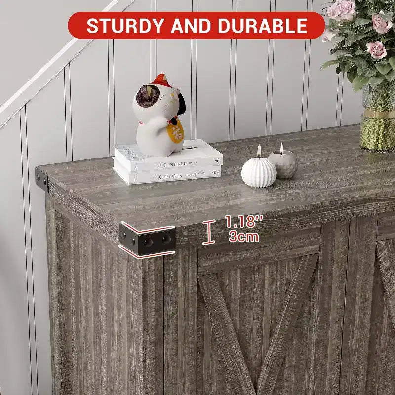 Buffet de Rangement, Desserte de Ferme 150 cm avec 2 Armoires et Étagère Ouverte, Meuble Console pour Salon, Salle à Manger, Couloir