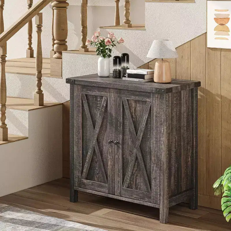 Buffet de Rangement, Desserte de Ferme 150 cm avec 2 Armoires et Étagère Ouverte, Meuble Console pour Salon, Salle à Manger, Couloir