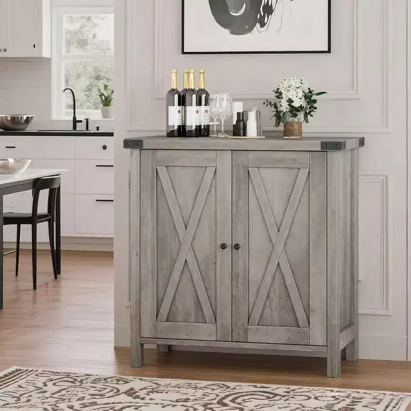 Buffet de Rangement, Desserte de Ferme 150 cm avec 2 Armoires et Étagère Ouverte, Meuble Console pour Salon, Salle à Manger, Couloir
