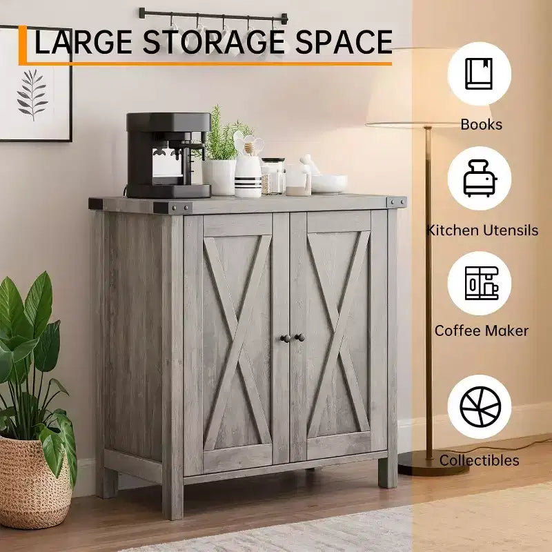Buffet de Rangement, Desserte de Ferme 150 cm avec 2 Armoires et Étagère Ouverte, Meuble Console pour Salon, Salle à Manger, Couloir