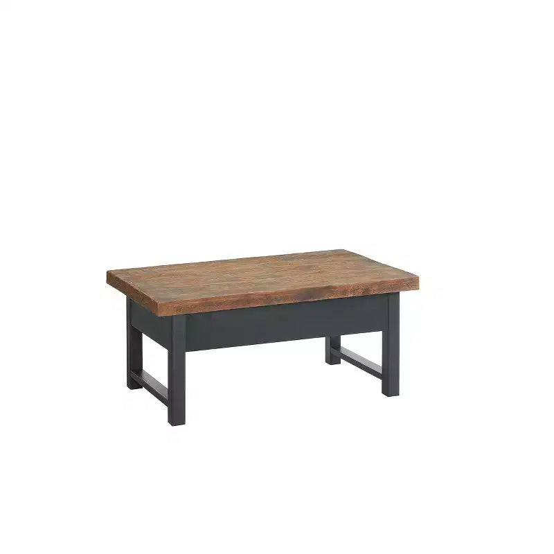 Table basse relevable rustique de 42 po : Bois de pin vieilli, style industriel, cadre noir