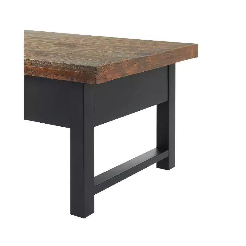 Table basse relevable rustique de 42 po : Bois de pin vieilli, style industriel, cadre noir