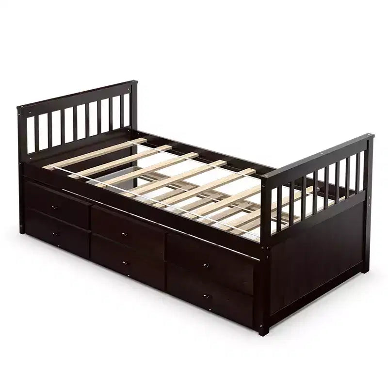 Lit double superposé Captain's Bed avec lit gigogne et tiroirs pour enfants NoyerEspressoBlanc