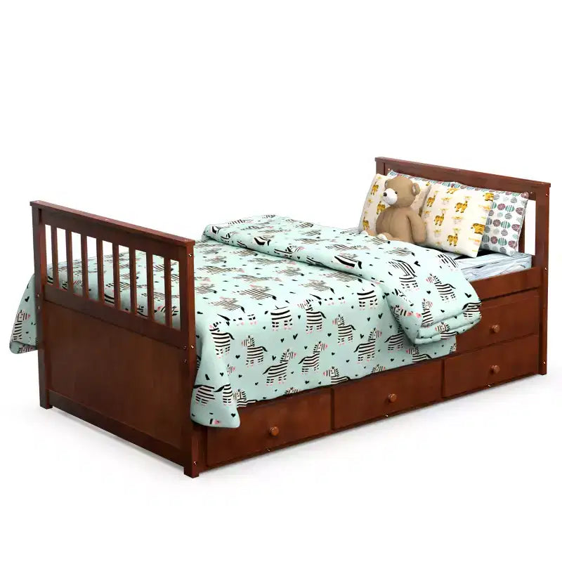 Lit double superposé Captain's Bed avec lit gigogne et tiroirs pour enfants NoyerEspressoBlanc