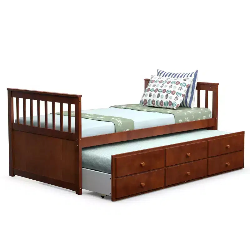 Lit double superposé Captain's Bed avec lit gigogne et tiroirs pour enfants NoyerEspressoBlanc