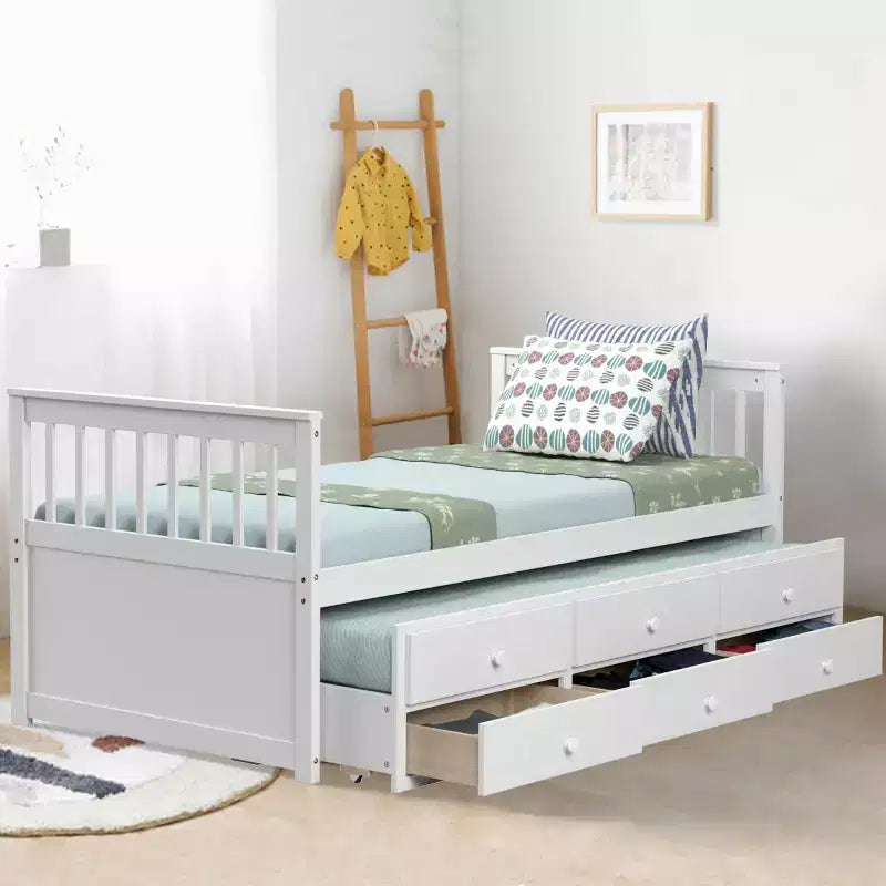 Lit double superposé Captain's Bed avec lit gigogne et tiroirs pour enfants NoyerEspressoBlanc
