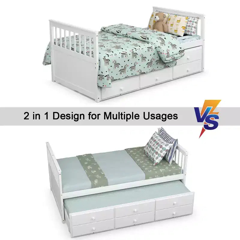 Lit double superposé Captain's Bed avec lit gigogne et tiroirs pour enfants NoyerEspressoBlanc