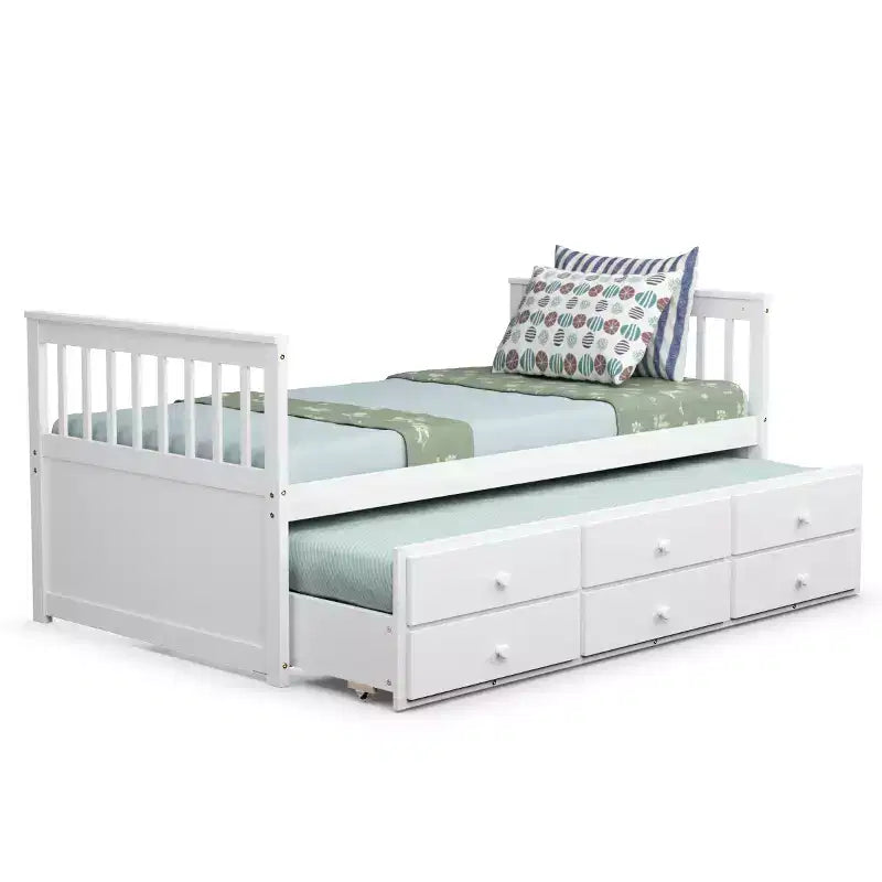 Lit double superposé Captain's Bed avec lit gigogne et tiroirs pour enfants NoyerEspressoBlanc