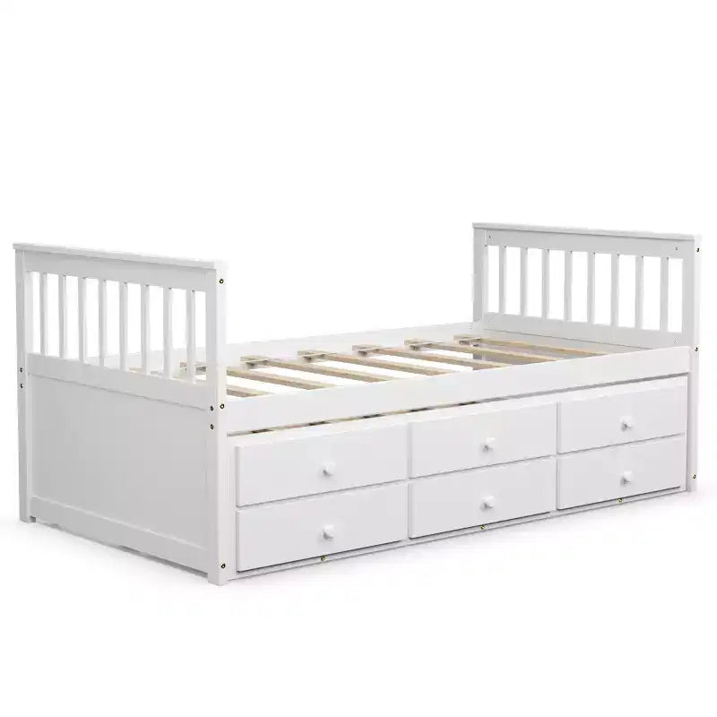 Lit double superposé Captain's Bed avec lit gigogne et tiroirs pour enfants NoyerEspressoBlanc