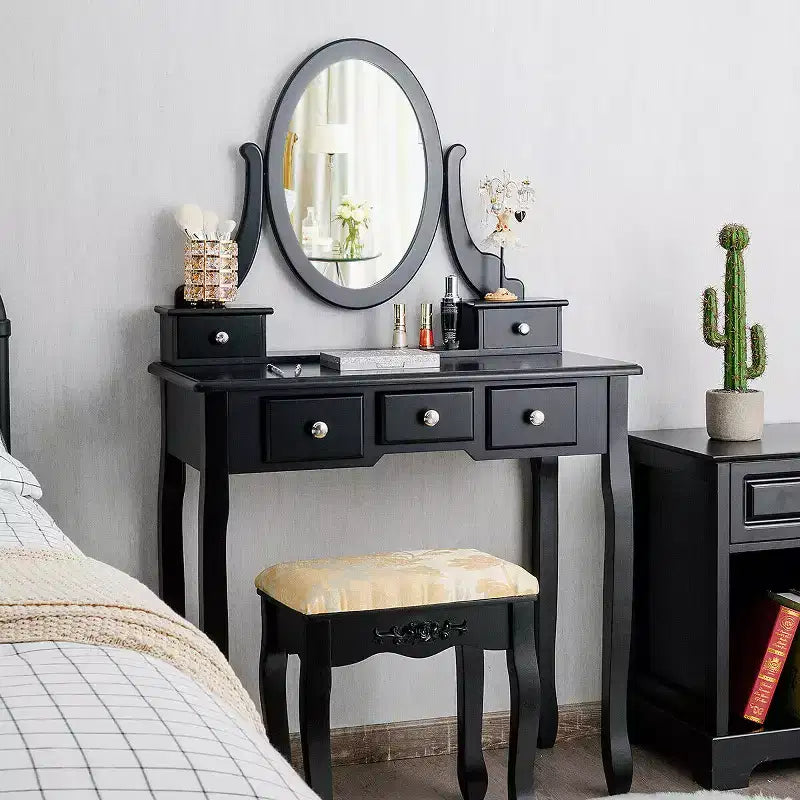 Costway Vanity Table Dressing Table 5 Make Up Table Stool