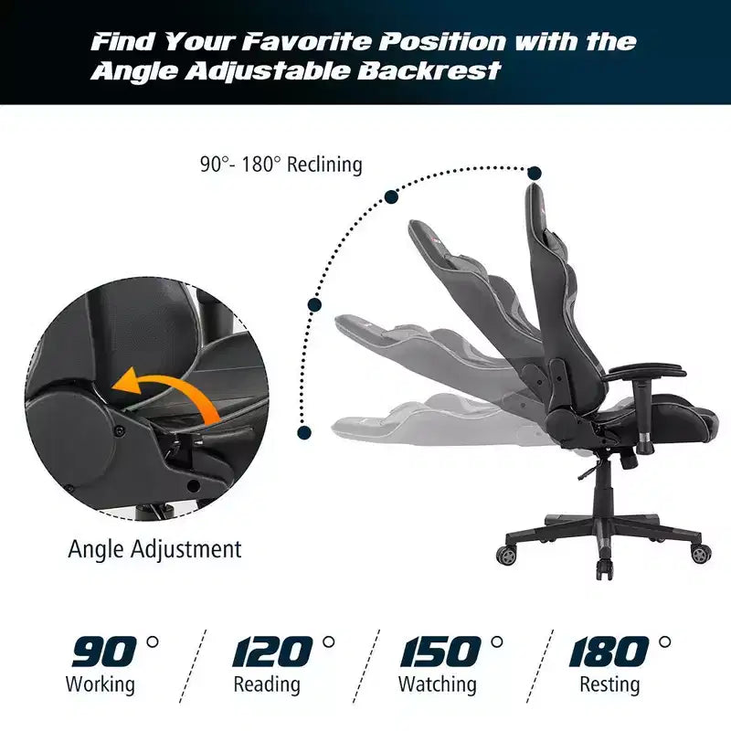 Chaise de bureau de jeu pivotante et inclinable avec massage et support lombaire